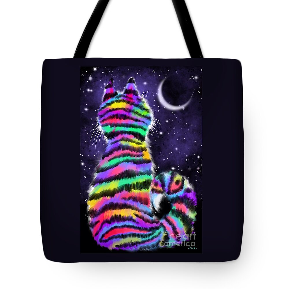 Colorful Cat Art Tote Bag featuring the painting Rainbow Tiger Cat by Nick Gustafson