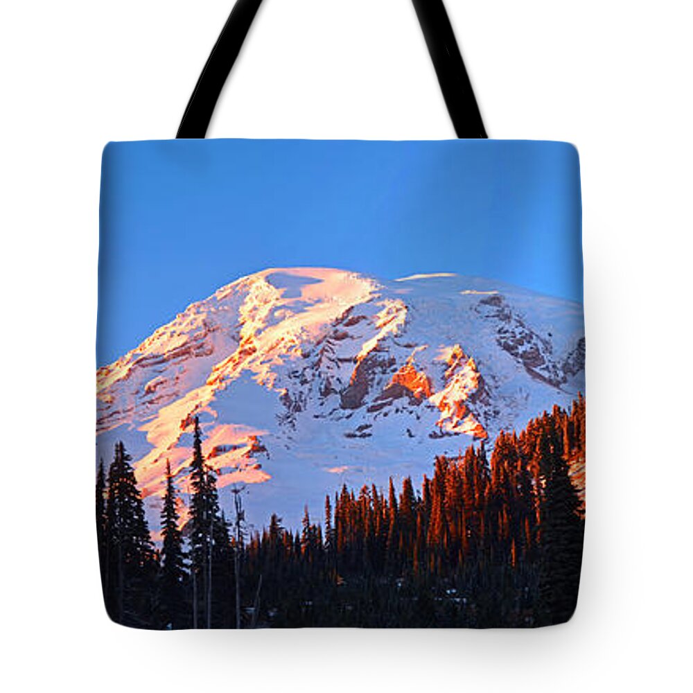 Mt. Rainier Tote Bag featuring the photograph Rainier sunset by Frank Larkin