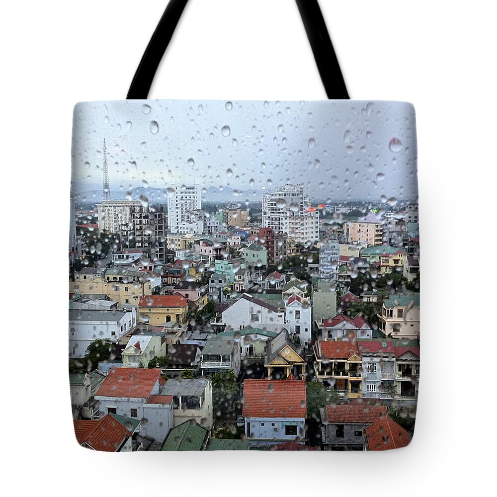 Window Tote Bag featuring the photograph Rainy Day in Hue Vietnam by Venetia Featherstone-Witty