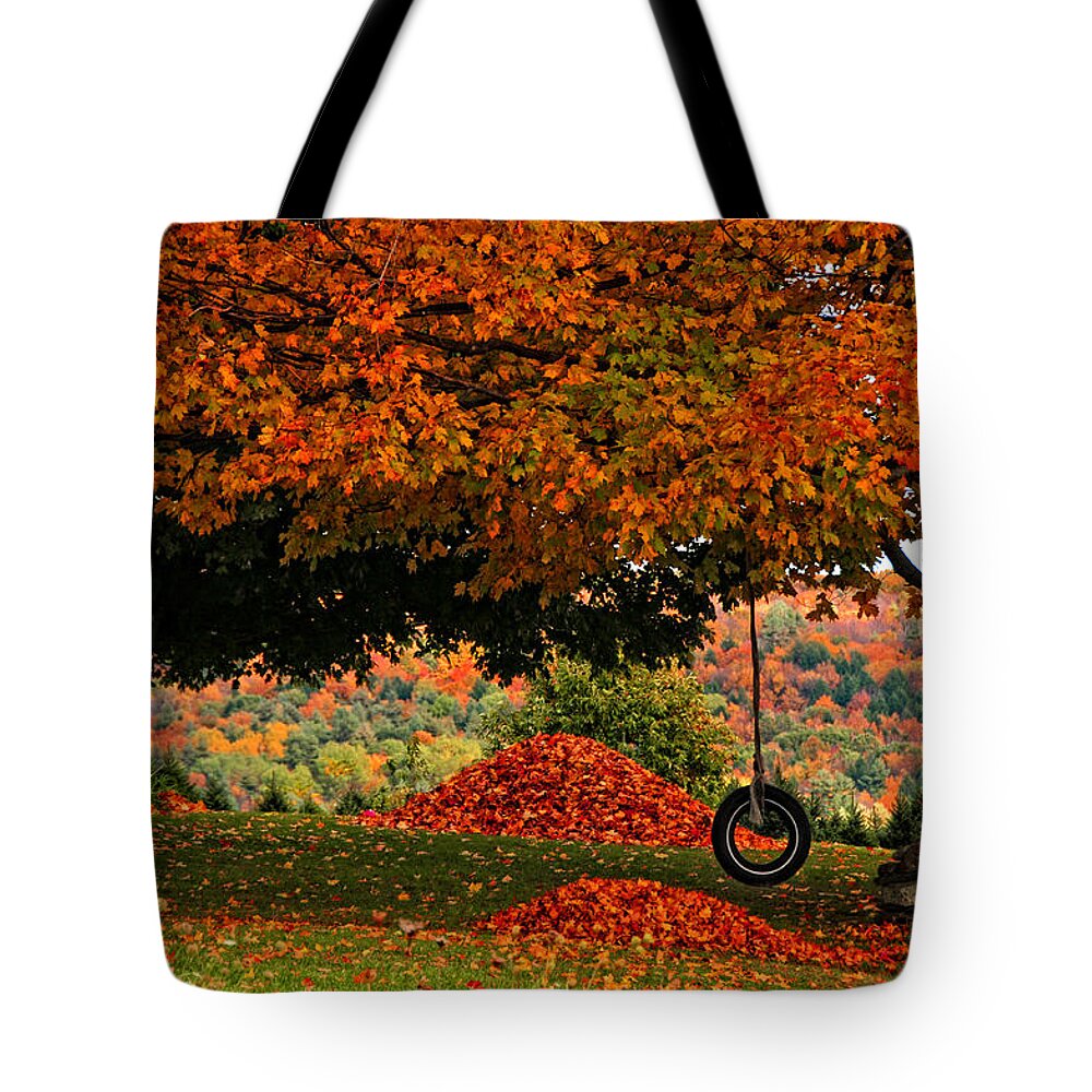 Fall Tote Bag featuring the photograph Raking's All Done... by Mike Martin