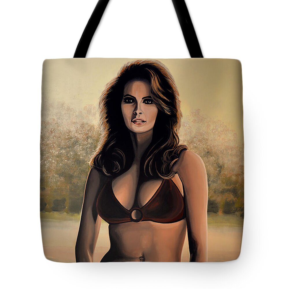 Raquel Welch Tote Bag featuring the painting Raquel Welch 2 by Paul Meijering