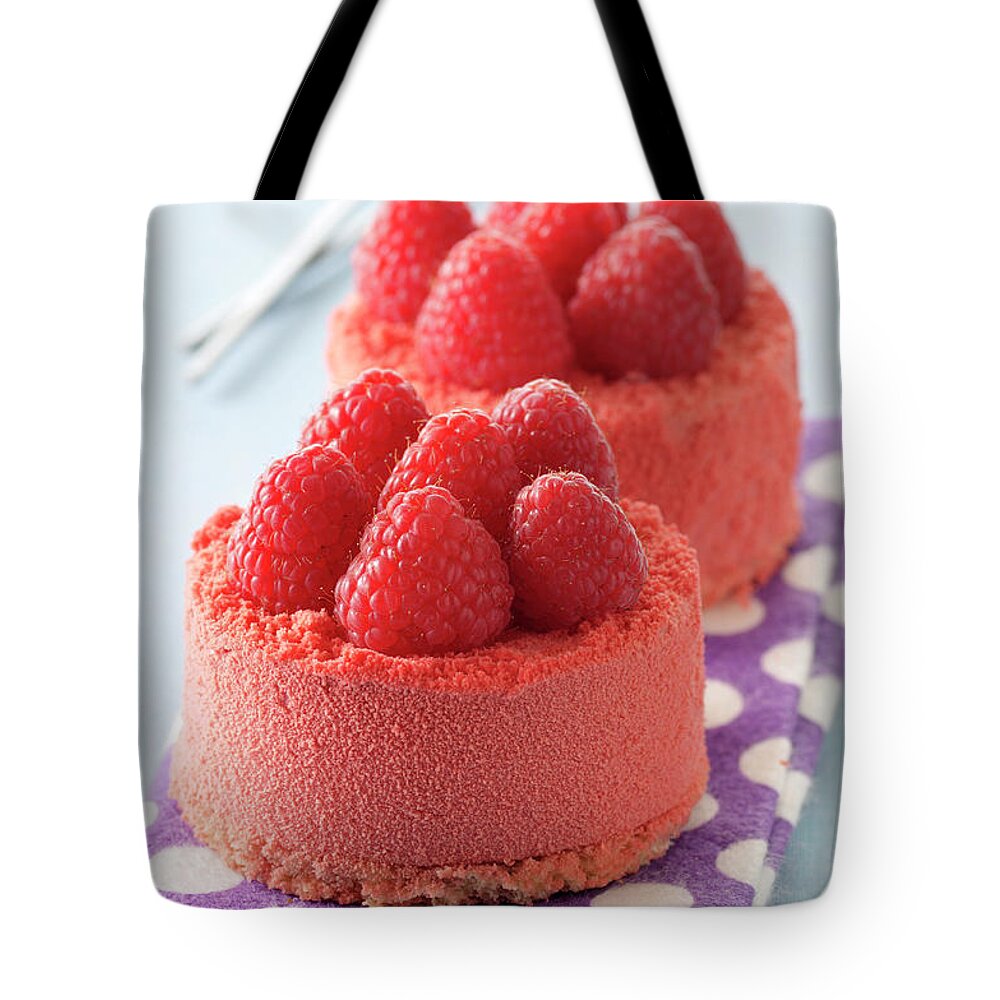 Napkin Tote Bag featuring the photograph Raspberry Cakes by Riou