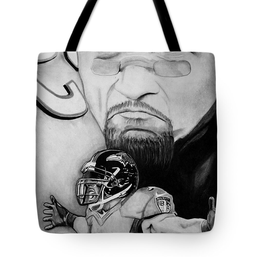 Portrait Of Ray Lewis Tote Bag featuring the drawing Ray Lewis by Jason Dunning
