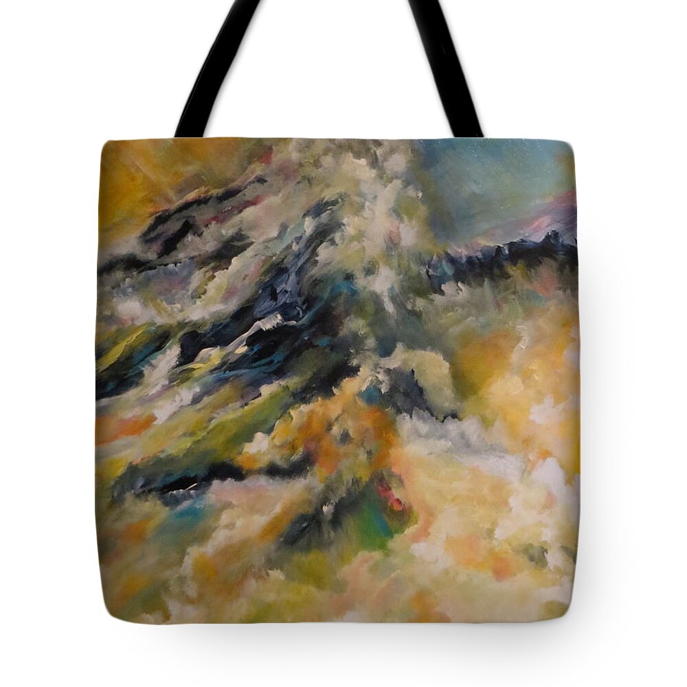 Abstract Tote Bag featuring the painting Reach For The Top  by Soraya Silvestri