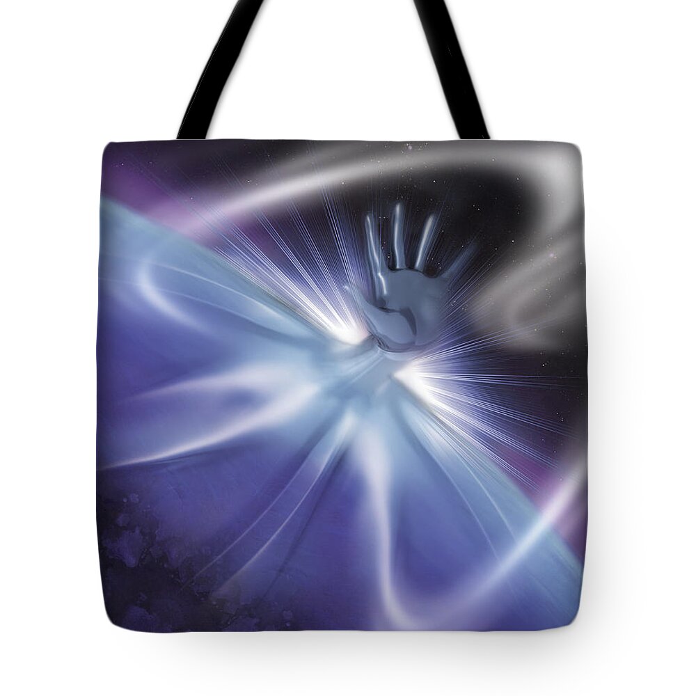 Concept Tote Bag featuring the photograph Reaching Hand Earth by Mike Agliolo