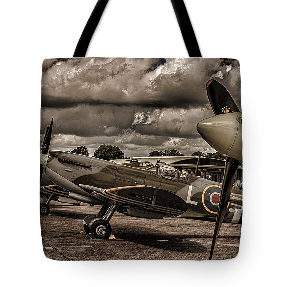 Duxford Tote Bag featuring the photograph Ready For Action by Martin Newman