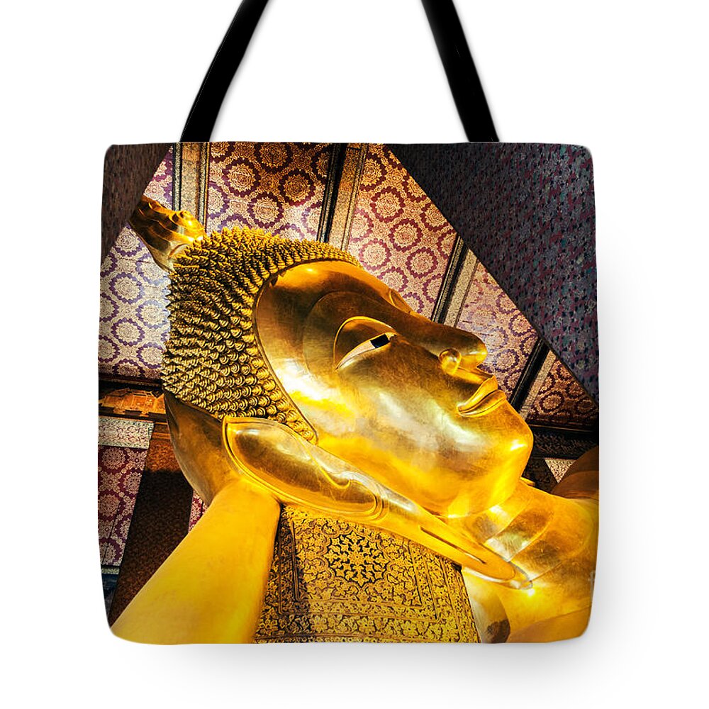 Buddha Tote Bag featuring the photograph Reclining Buddha inside Wat Pho - Bangkok - Thailand by Matteo Colombo