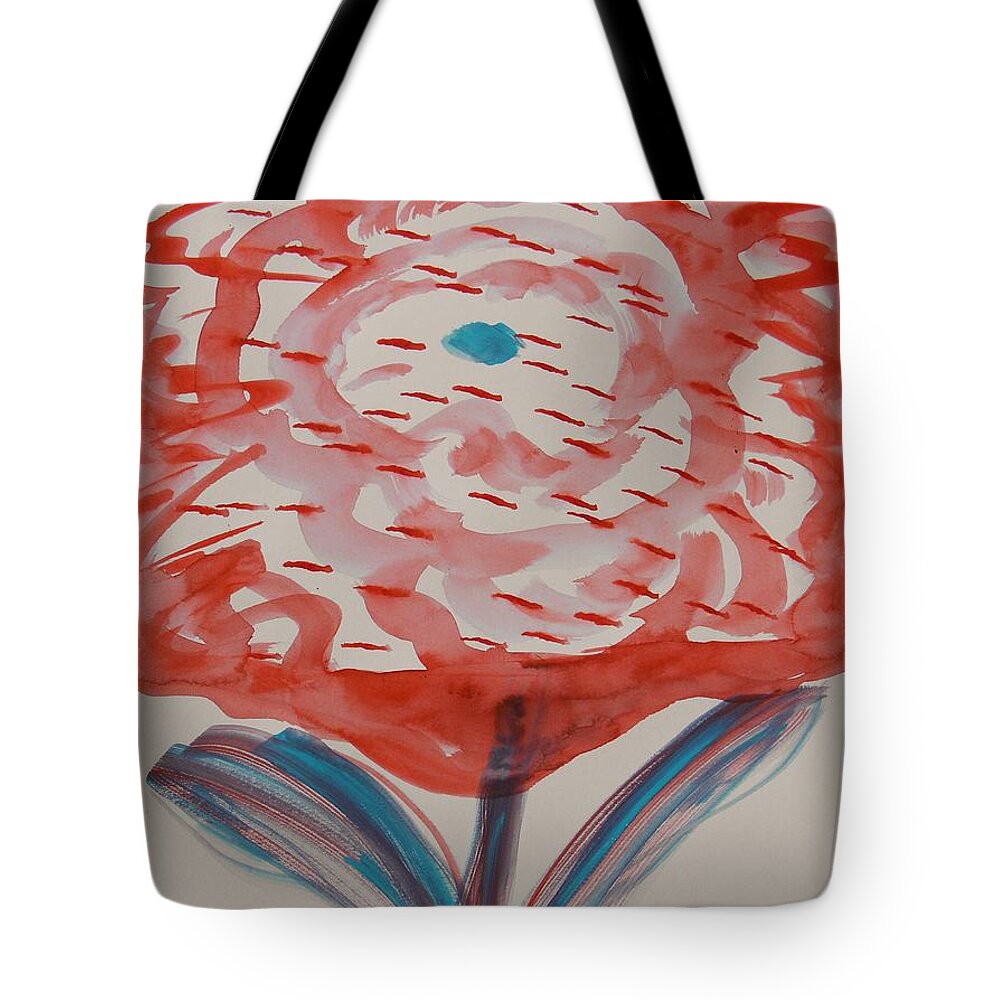 Bloom Tote Bag featuring the painting Red and Baby Blue by Mary Carol Williams