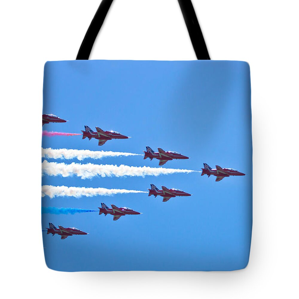 Raf Tote Bag featuring the photograph Red Arrows 1 by Scott Carruthers