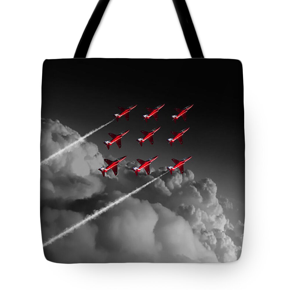 Red Tote Bag featuring the digital art Red Arrows Diamond 9 - Pop by Airpower Art