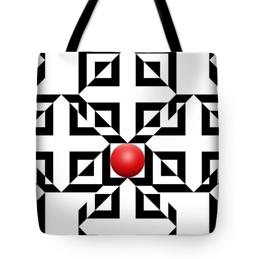 Abstract Tote Bag featuring the digital art Red Ball 5a by Mike McGlothlen