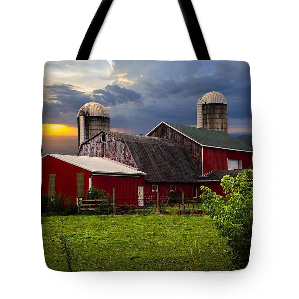 Appalachia Tote Bag featuring the photograph Red Barns by Debra and Dave Vanderlaan