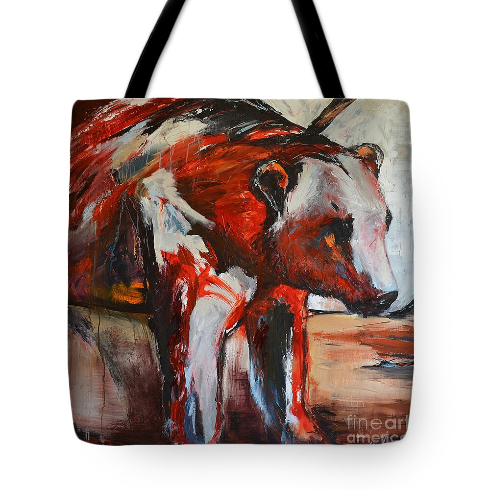 Horse Tote Bag featuring the painting Red Bear by Cher Devereaux