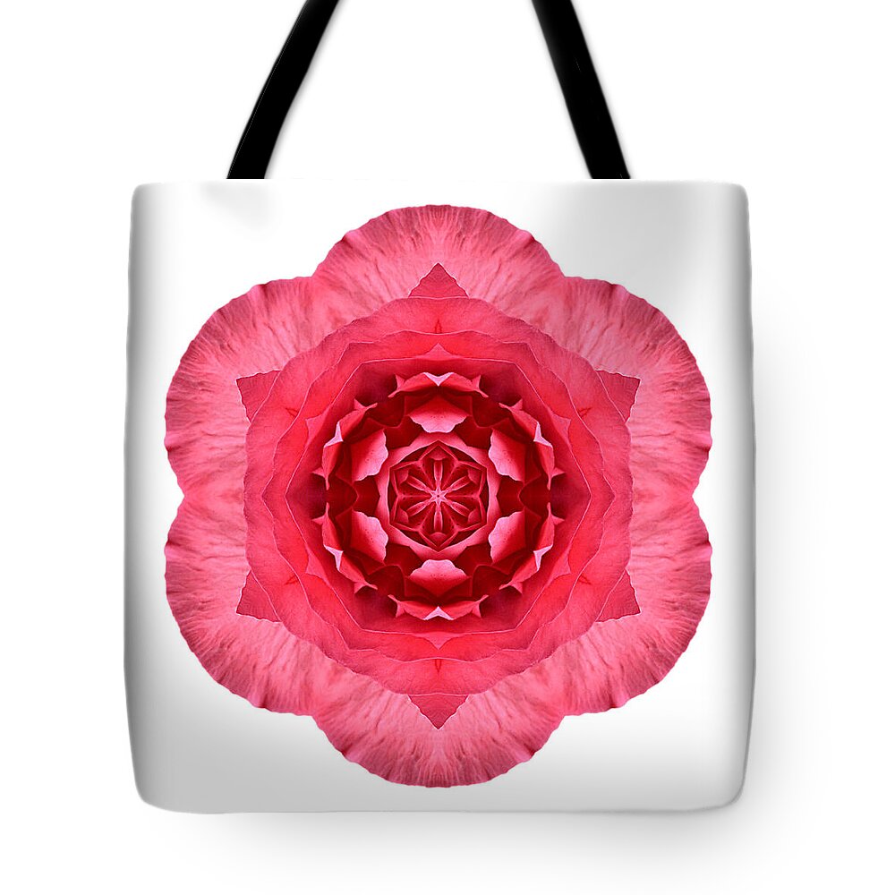 Flower Tote Bag featuring the photograph Red Begonia I Flower Mandala White by David J Bookbinder
