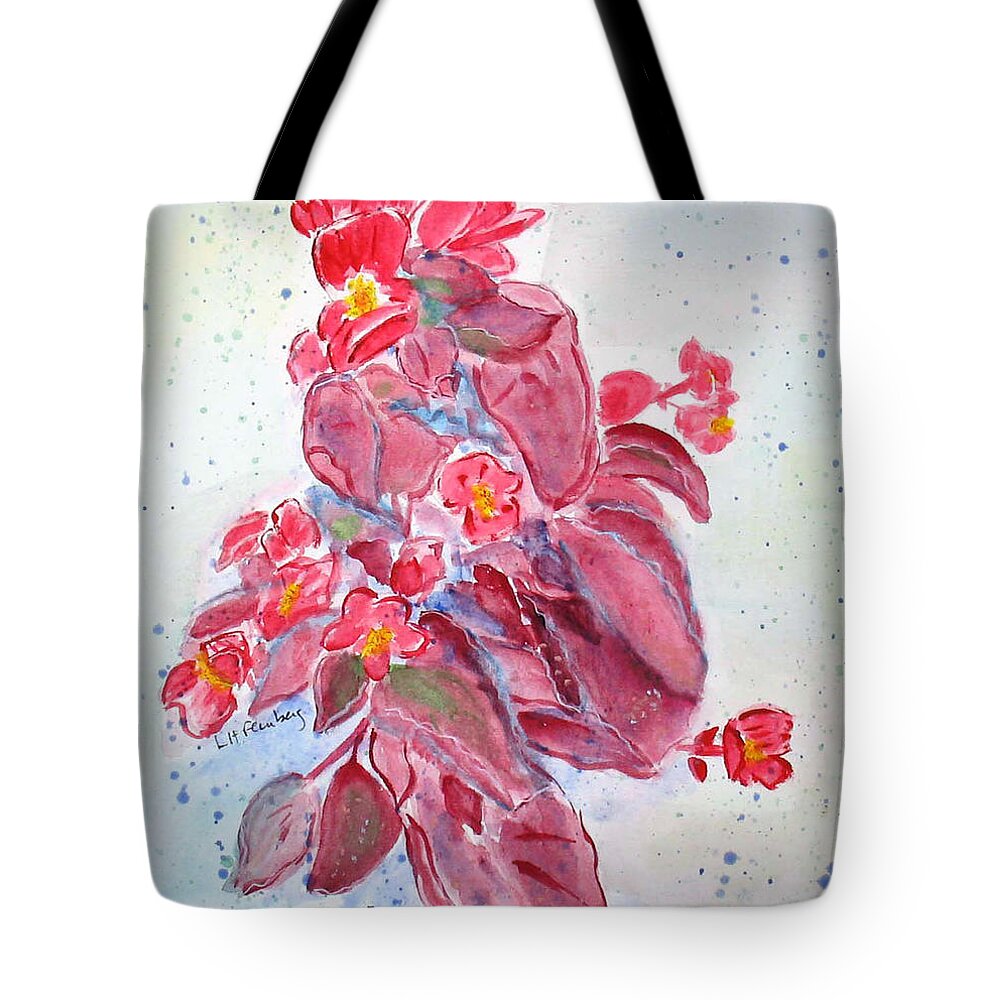 Flowers Tote Bag featuring the painting Red Begonias by Linda Feinberg