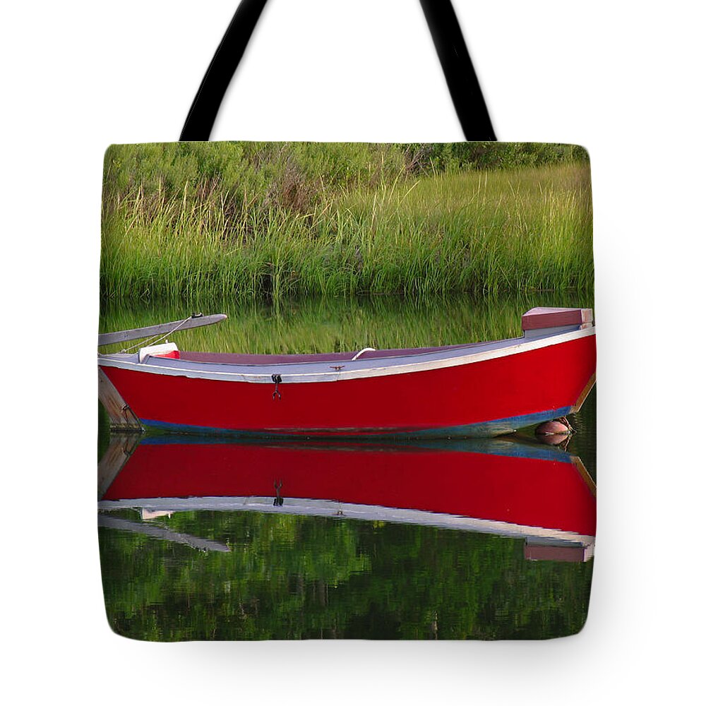 Solitude Tote Bag featuring the photograph Red Boat by Juergen Roth