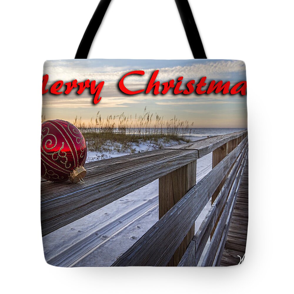 Christmas Tote Bag featuring the digital art Red Bulb on the Rail by Michael Thomas