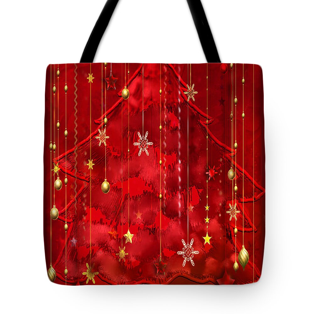 Tree Tote Bag featuring the digital art Red Christmas Tree by Arline Wagner