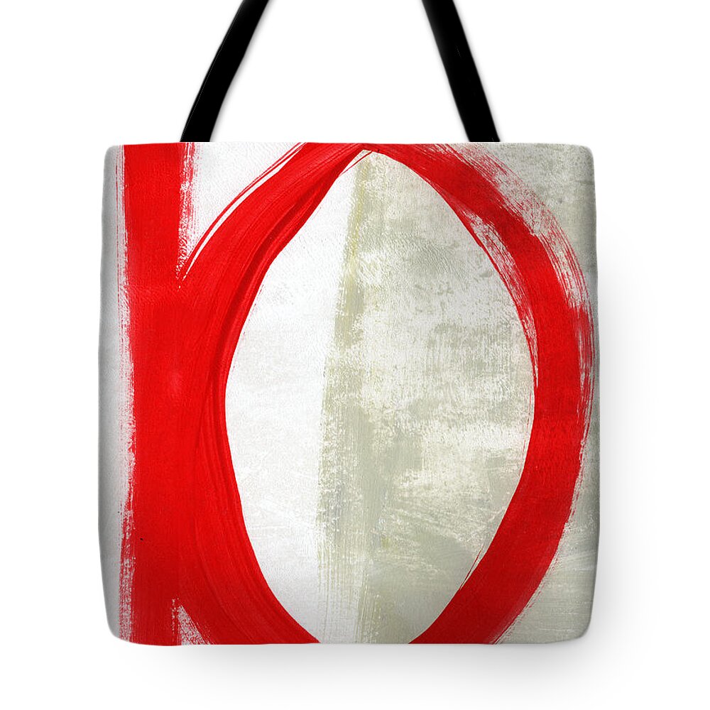 Red Tote Bag featuring the painting Red Circle 5- abstract painting by Linda Woods
