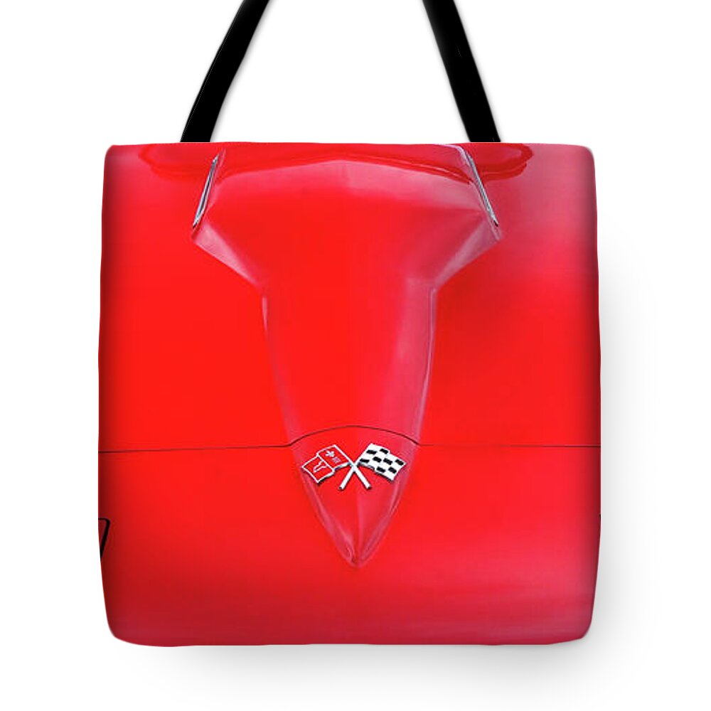 Corvette Front View Tote Bag featuring the photograph Red Corvette by Dave Mills