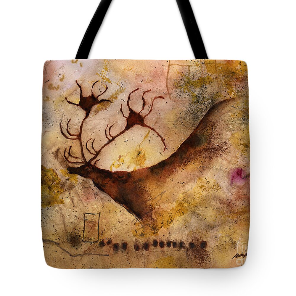 Cave Tote Bag featuring the painting Red Deer by Hailey E Herrera