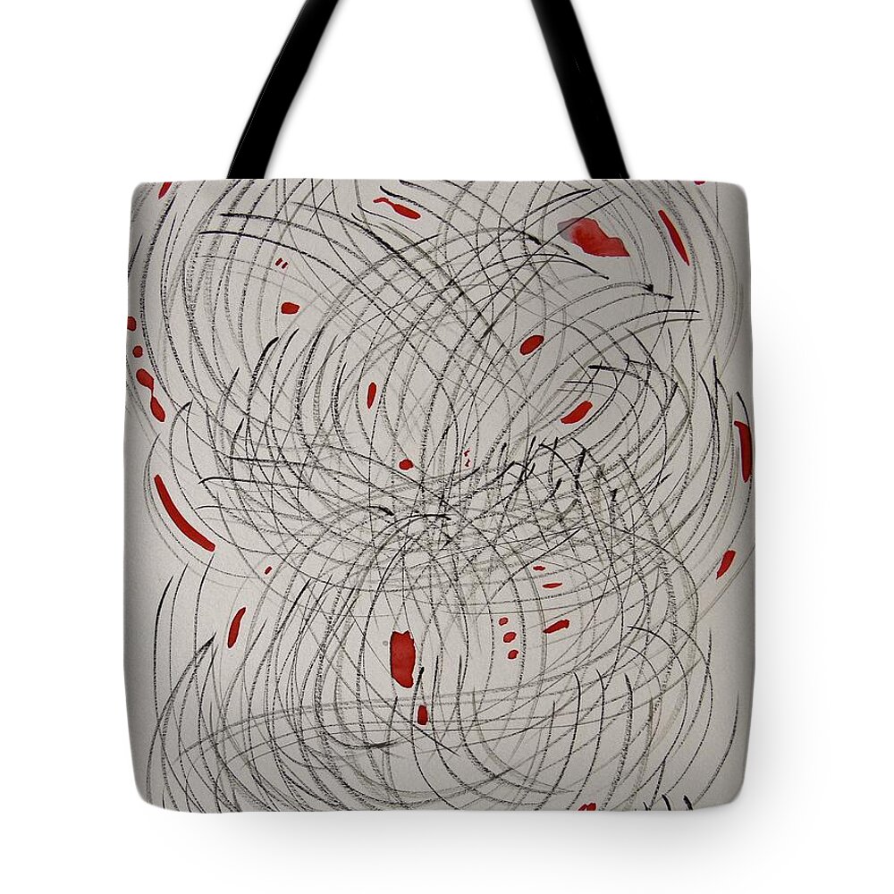 Red Fan Tote Bag featuring the drawing Red Fan by Mary Carol Williams