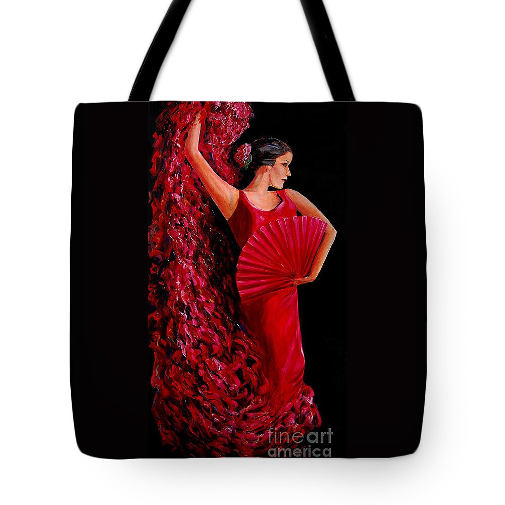 Dance Tote Bag featuring the painting Red Flamenco Dancer by Nancy Bradley