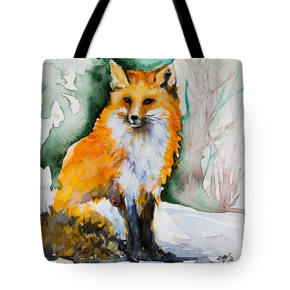 Red Fox Tote Bag featuring the painting Red fox by Kovacs Anna Brigitta