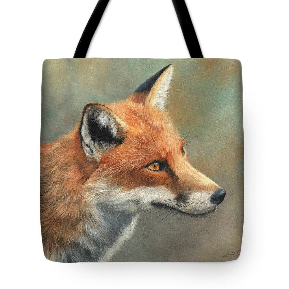 Fox Tote Bag featuring the painting Red Fox Portrait by David Stribbling