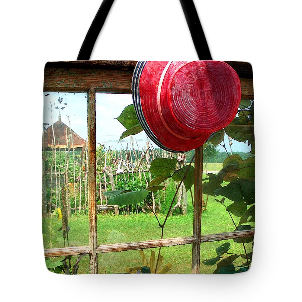 Red Tote Bag featuring the photograph Red Hat by Jan Marvin by Jan Marvin