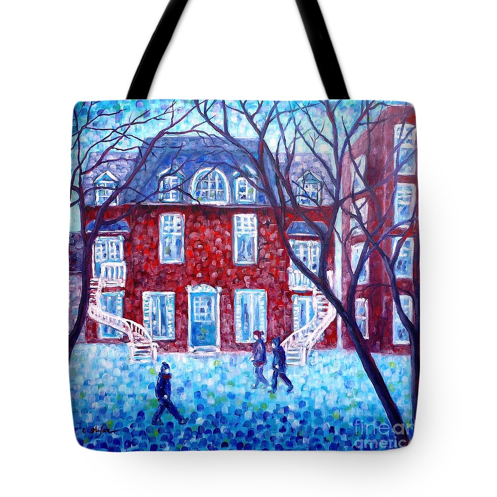 Painting Tote Bag featuring the painting Red House in Montreal - Cityscape by Cristina Stefan