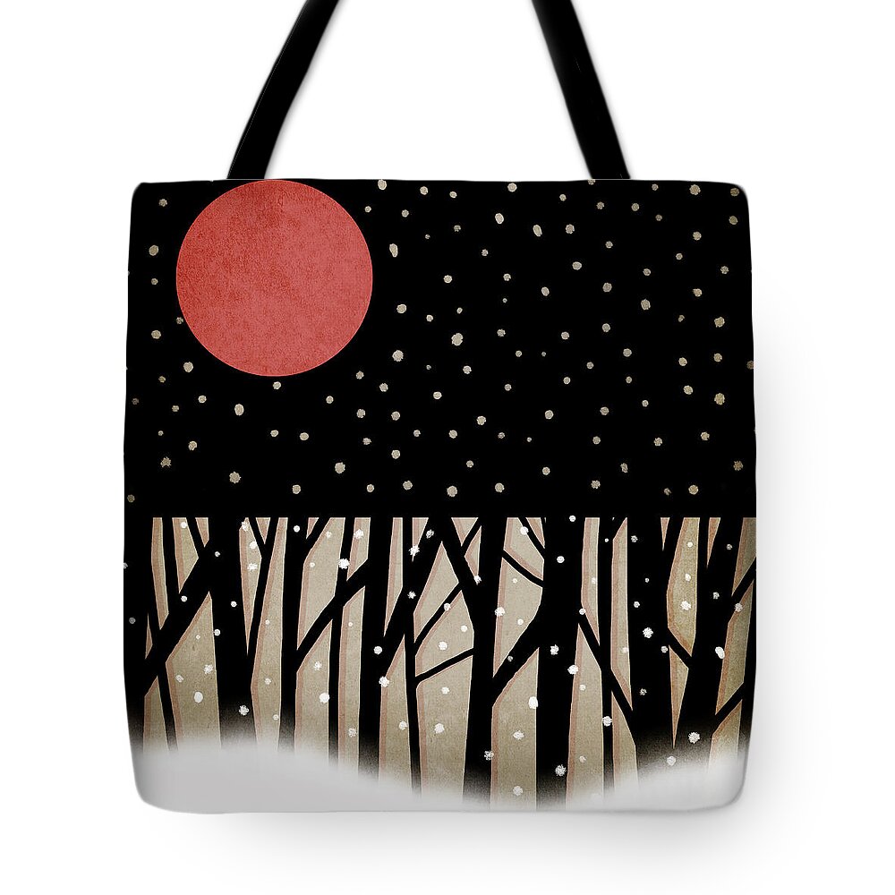 Red Tote Bag featuring the photograph Red Moon and Snow by Carol Leigh