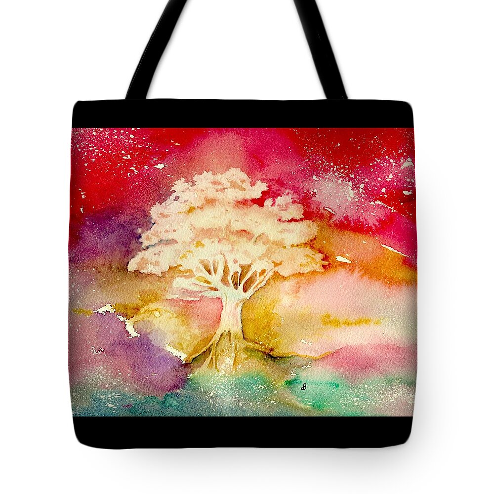 Watercolor Tote Bag featuring the painting Red Night by Brenda Owen