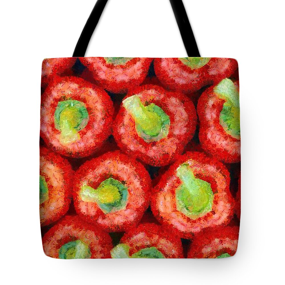 Still Life Tote Bag featuring the painting Red peppers by George Atsametakis