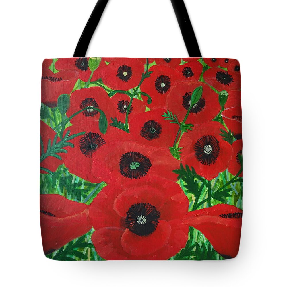 Red Poppies Tote Bag featuring the painting Red Poppies 1 by Karen Jane Jones