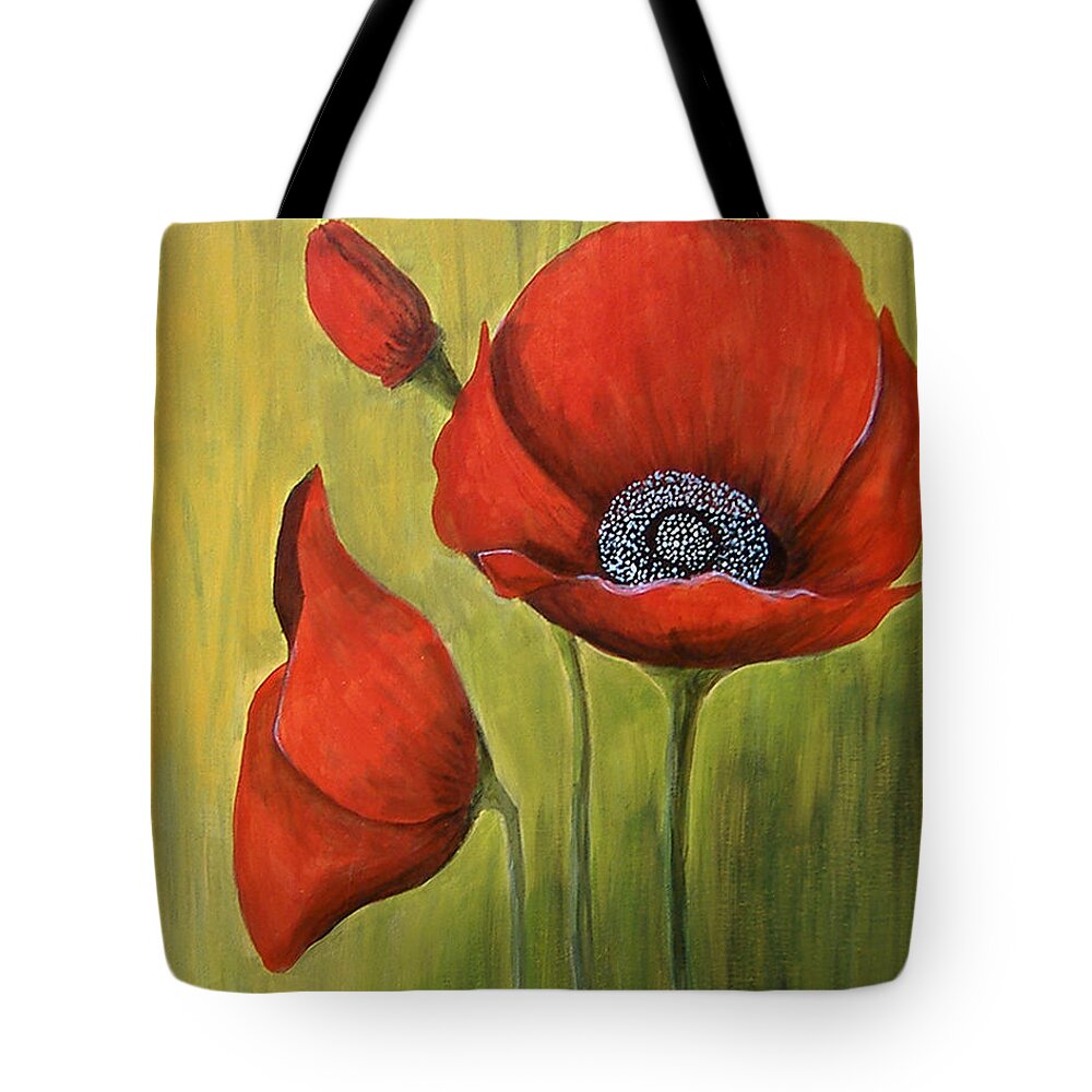 Poppy Tote Bag featuring the painting Red Poppies by Lee Owenby