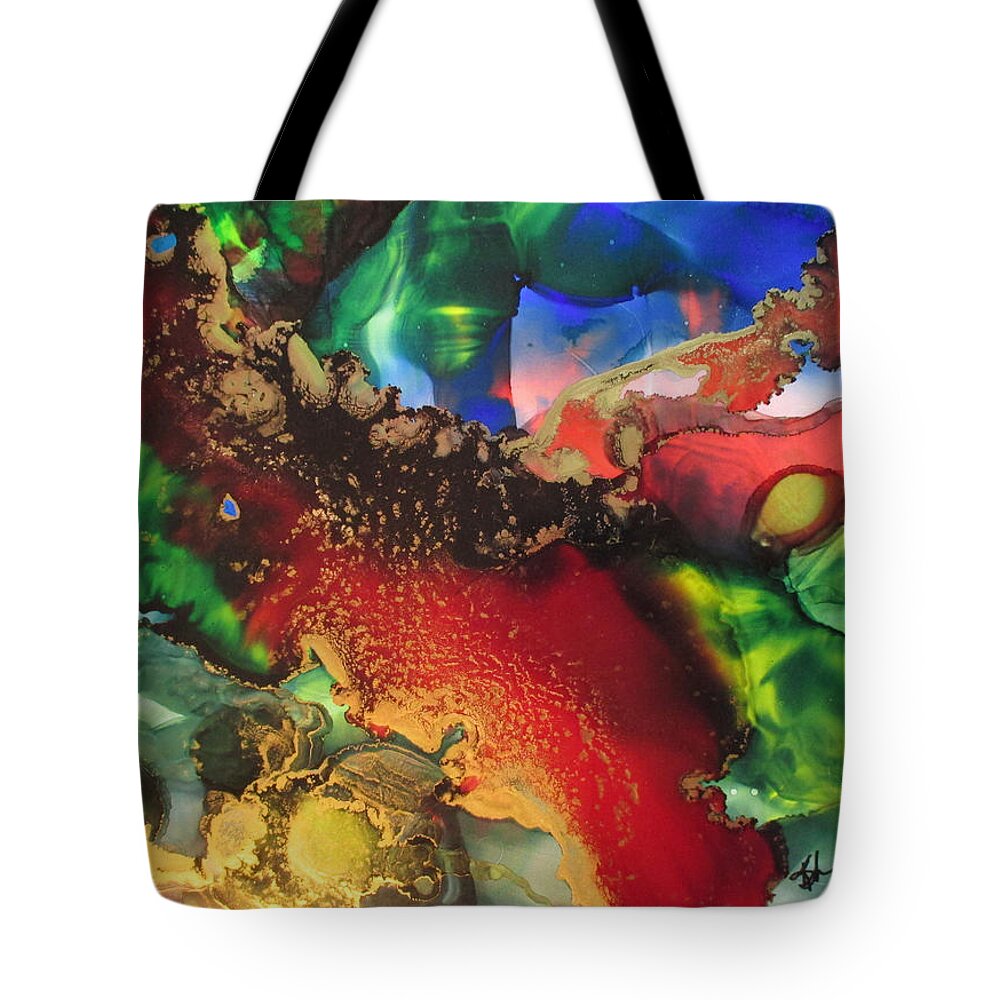 River Tote Bag featuring the painting Red River Gold by Kathy Sheeran