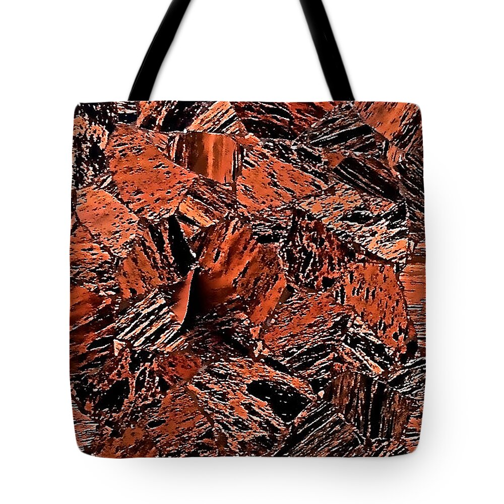 Red Tote Bag featuring the photograph Burnt Red Cubist Rocks by Debra Amerson