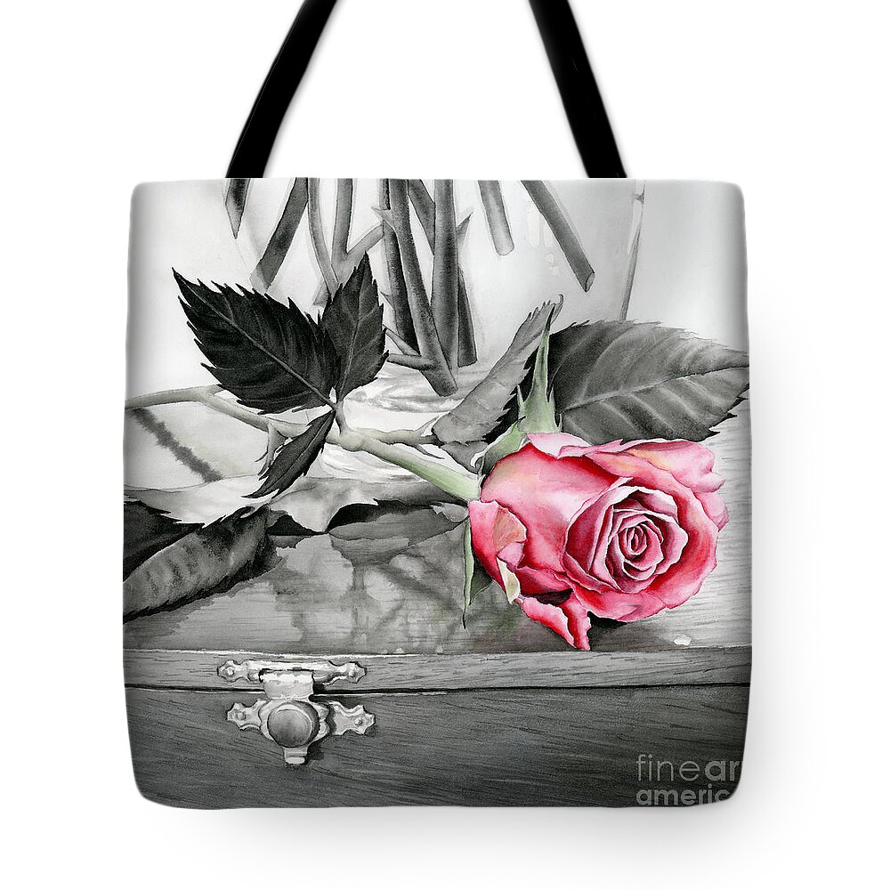 Rose Tote Bag featuring the painting Red Rosebud by Hailey E Herrera
