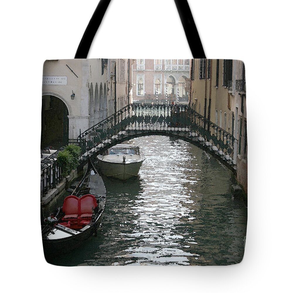 Venice Tote Bag featuring the mixed media Red Seat Gondola by Susanne Arens