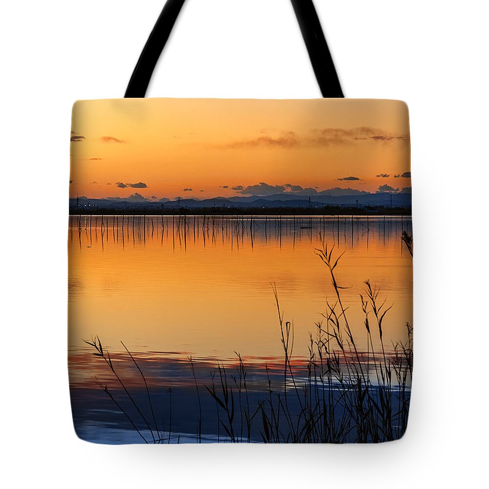 Reflections Tote Bag featuring the photograph Red Sunset. Valencia by Juan Carlos Ferro Duque