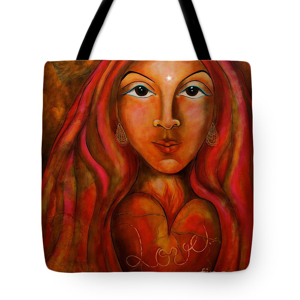 Red Thread Madonna Painting Tote Bag featuring the painting Red Thread Madonna by Deborha Kerr