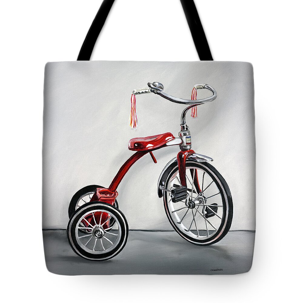 Red Tricycle Tote Bag featuring the painting Red Tricycle 1 by Gail Chandler