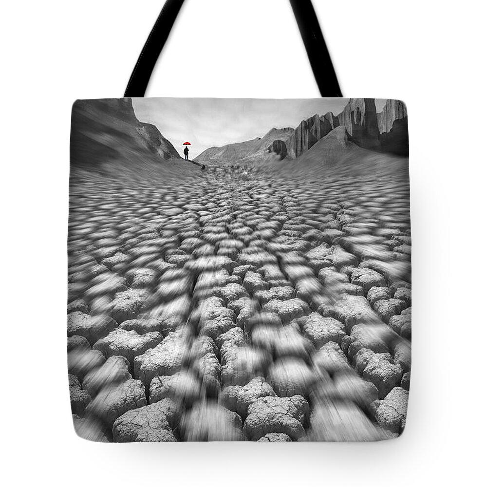 Surrealism Tote Bag featuring the photograph Red Umbrella by Mike McGlothlen
