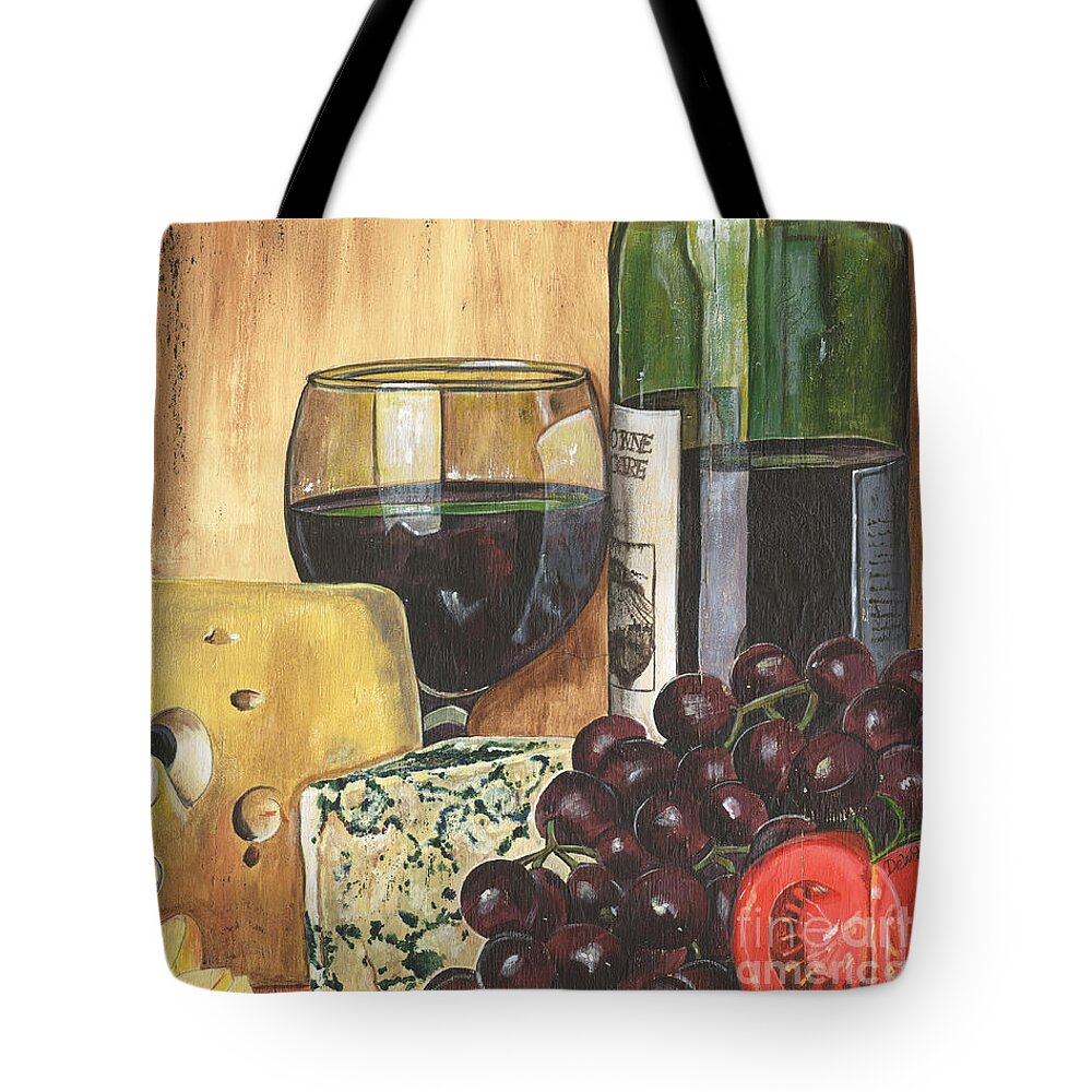 Red Wine Tote Bag featuring the painting Red Wine and Cheese by Debbie DeWitt