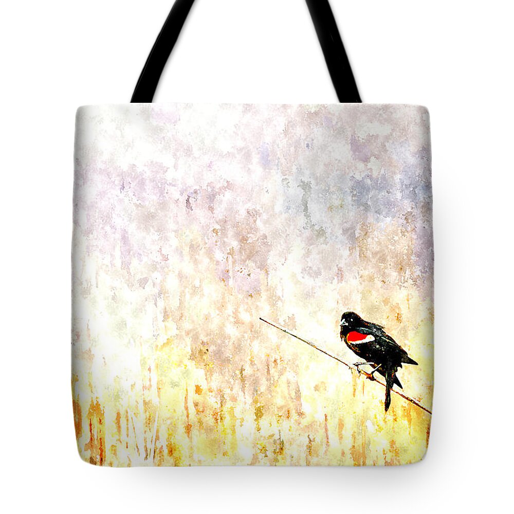 Red Tote Bag featuring the painting Red Wing Blackbird 2 by Rick Mosher