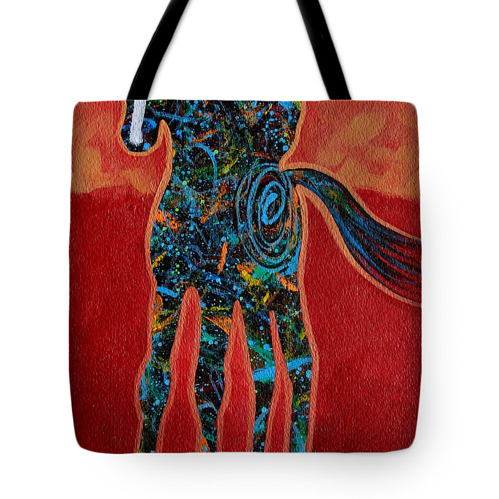 Minimal Western Tote Bag featuring the painting Red With Rope by Lance Headlee
