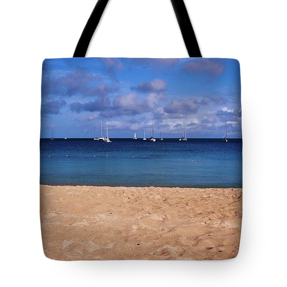 Tranquility Tote Bag featuring the photograph Reduit Beach & Yachts On Rodney Bay by Richard I'anson