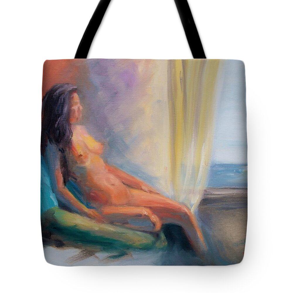 Figure Tote Bag featuring the painting Reflecting by Donna Tuten