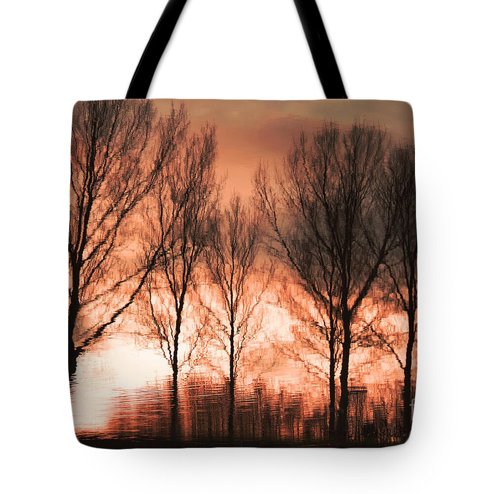 Landscape Tote Bag featuring the photograph Reflection in red by Adriana Zoon
